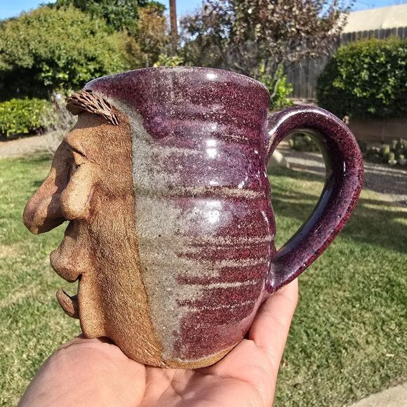 Handcrafted Ceramic Face Mug - Purple Signed Rogers - Picture 3 of 8